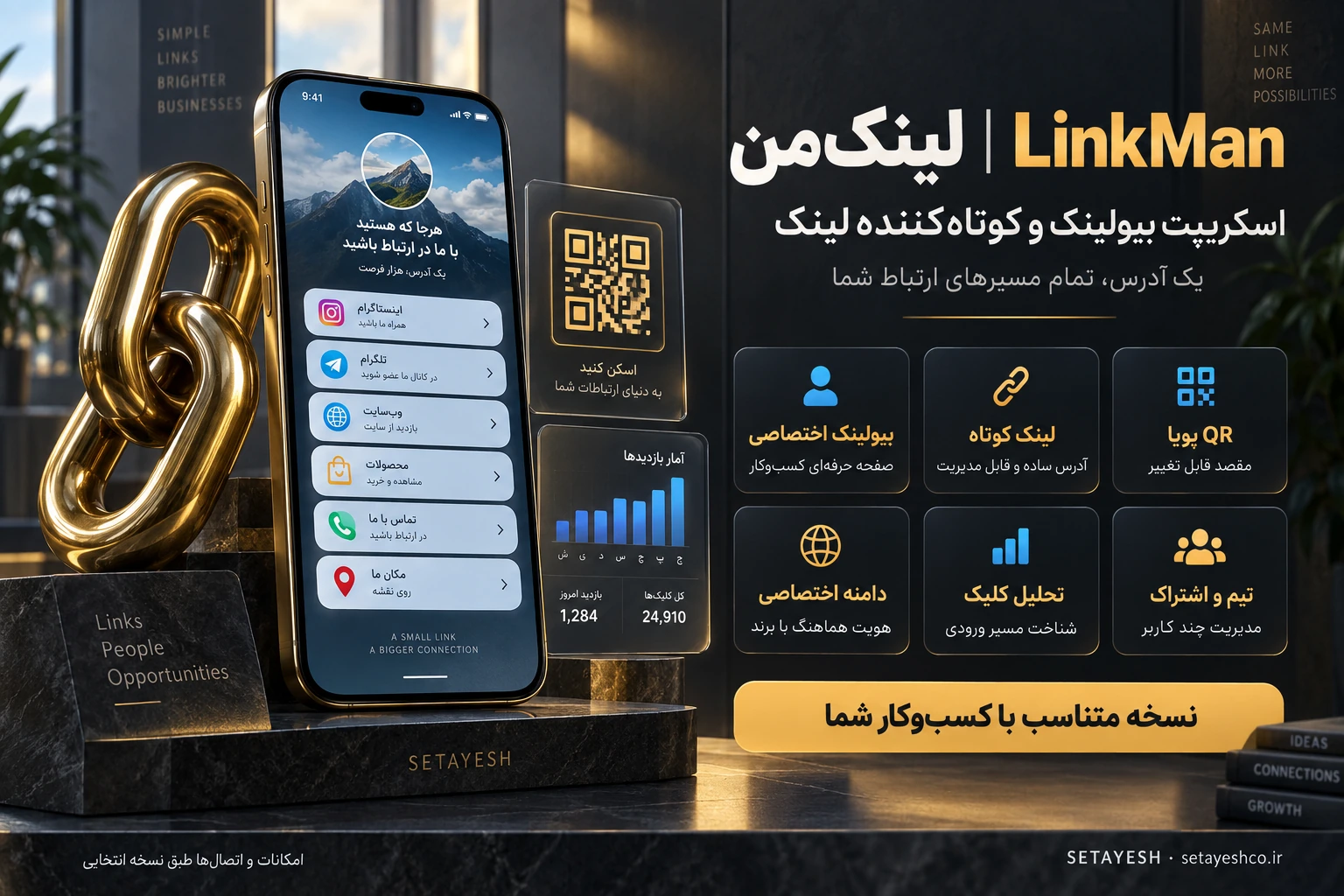 لینکمن — اسکریپت بیولینک و کوتاهکننده لینک